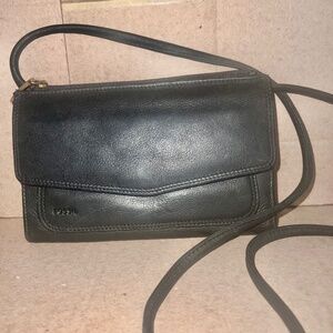 Vintage Black Leather Fossil Crossbody Bag Wallet
